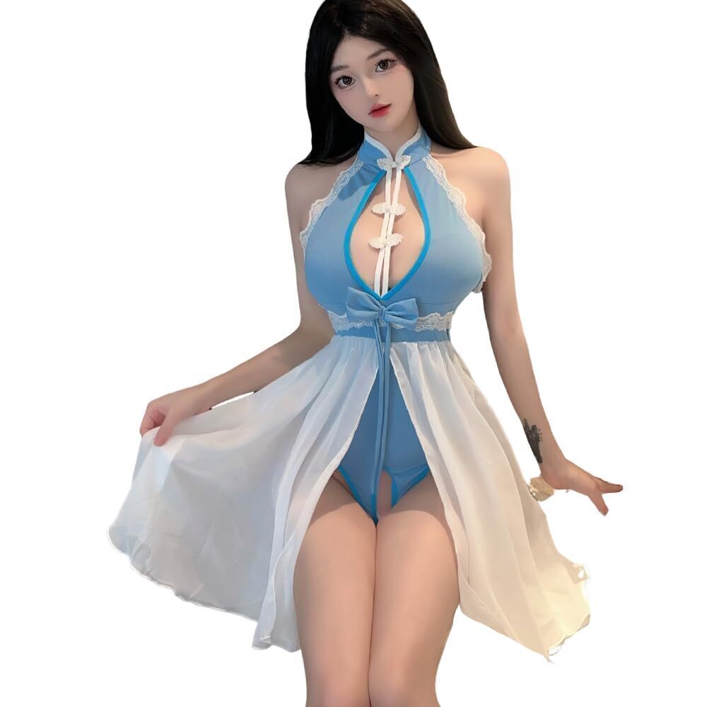 1532 Asian Cheongsam Cosplay Japanese Anime Lolita Dress Underwear blue1